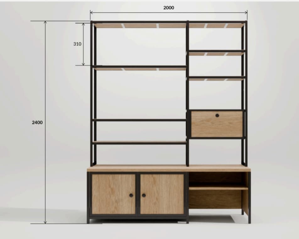 Bibliothèque bois et métal ALYA - Meuble artisanal sur mesure