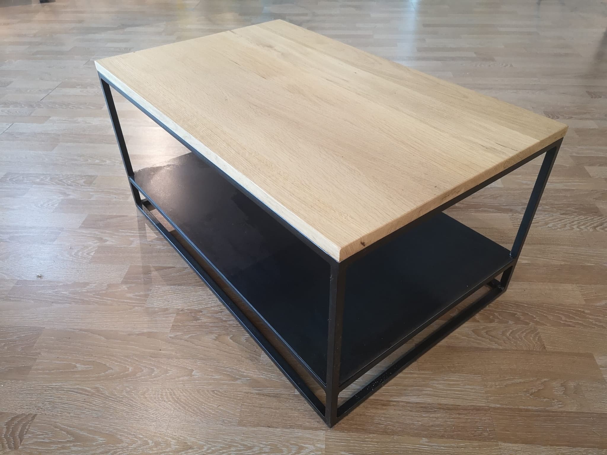 Table basse rectangulaire double plateau bois et métal "WOOD"