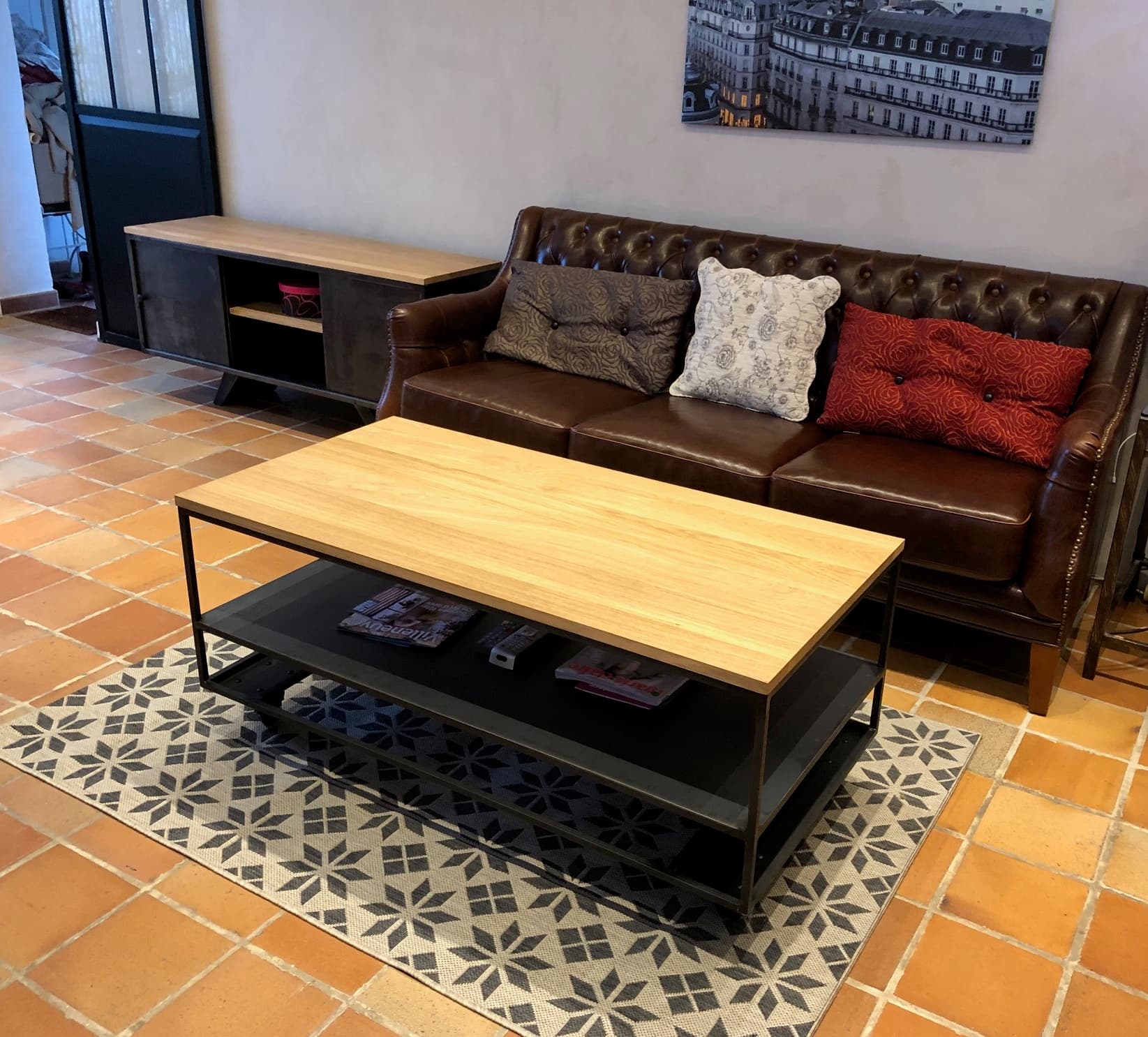 Table basse rectangulaire double plateau bois et métal "WOOD"