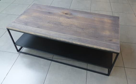 Table basse rectangulaire double plateau bois et métal "WOOD"