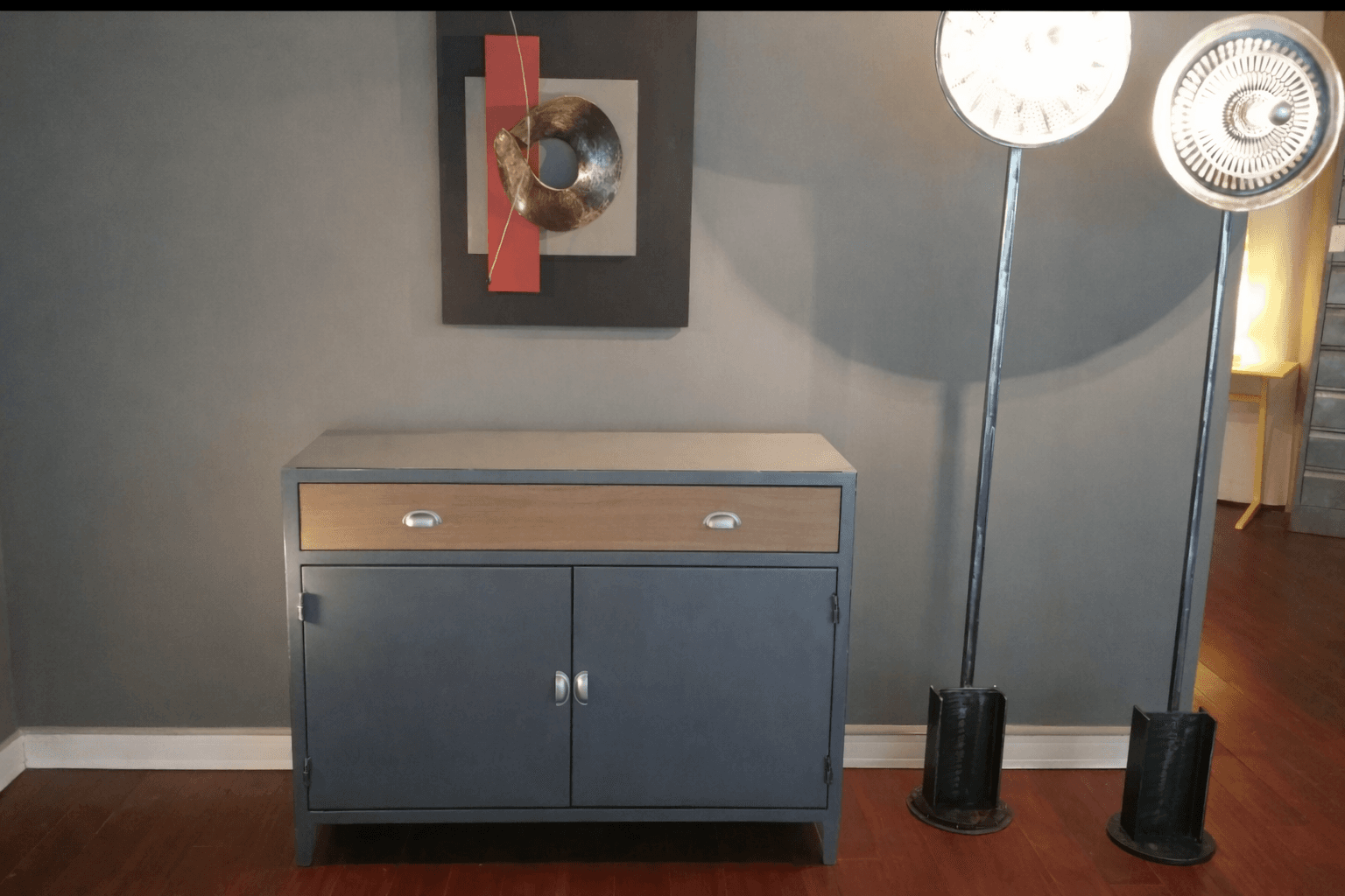 Buffet industriel métal et chêne massif sur mesure NOGENT 