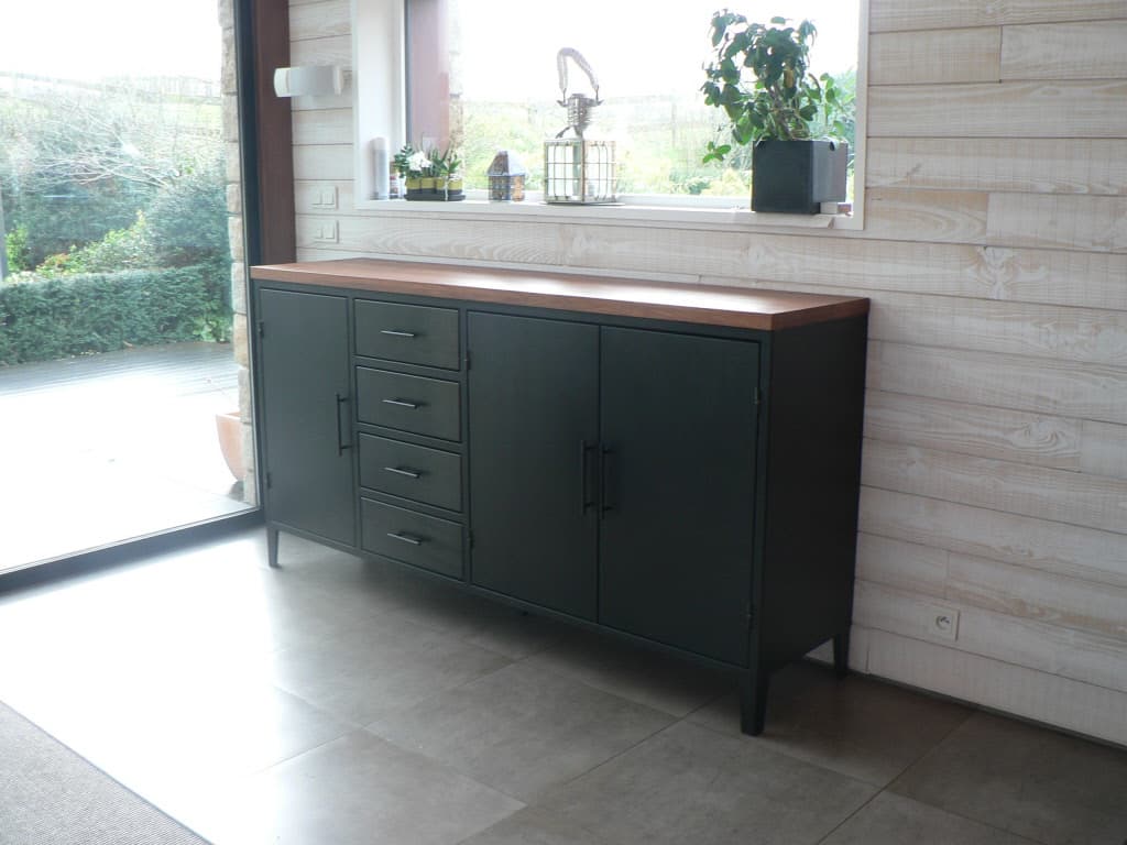 Grand Bahut BREST : meuble industriel chic en bois massif et métal 