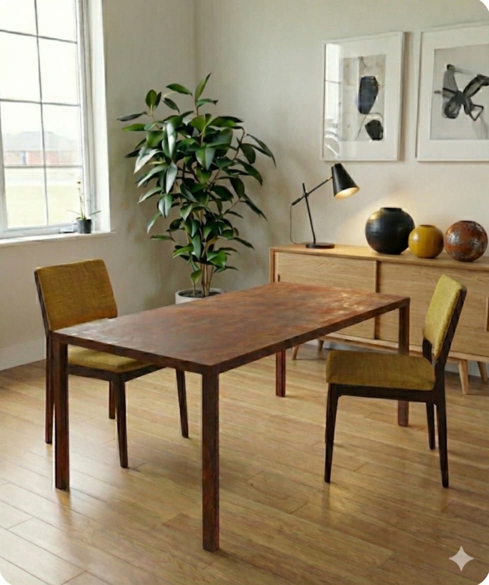 Table à manger design en métal patiné "BASALTE" - Douceur Brute