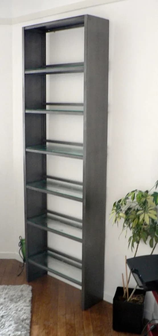 bibliotheque acier brosse et verres sur mesure