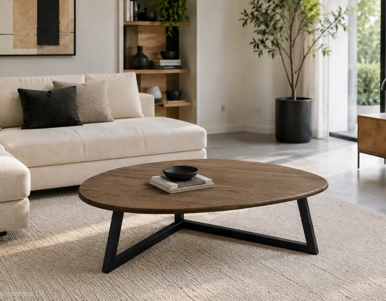 table basse galet chene massif fume fabrication artisanale