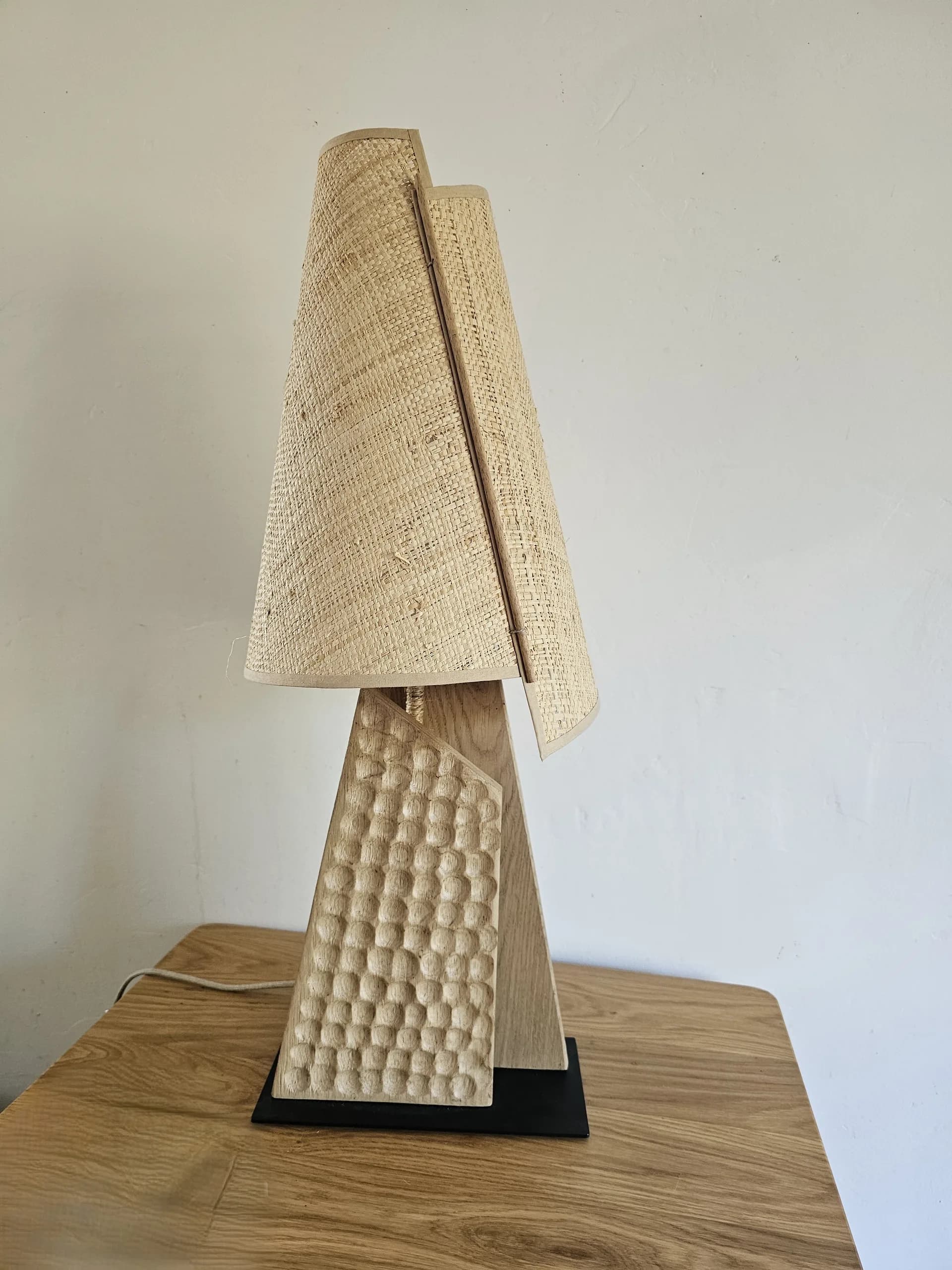 lampe chene massif et abat jour rabane alma