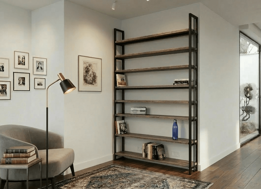 Etagère chêne massif et métal noir sur mesure "SCALA"