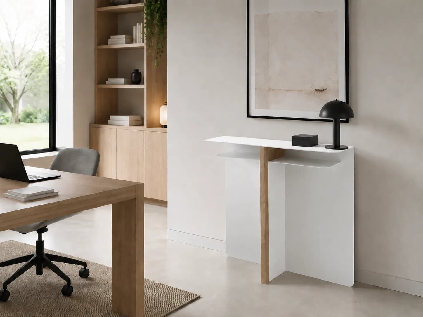 petite console design metal blanc et bois sur mesure shaina