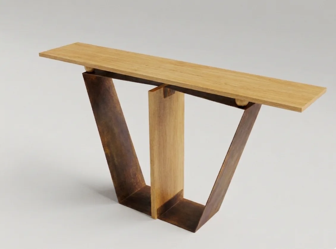 console d entree metal rouille et chene sur mesure