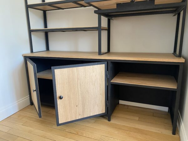 Authentique meuble Bibliothèque en Chêne Massif et Métal sur mesure "ALYA" – Image 5