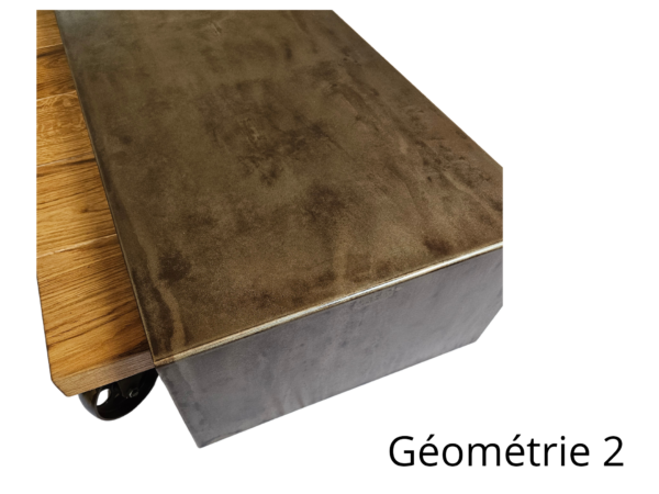 Table basse gigogne en chêne massif et métal patiné rouille sur roulettes "GÉOMÉTRIE CHÊNE " – Image 6