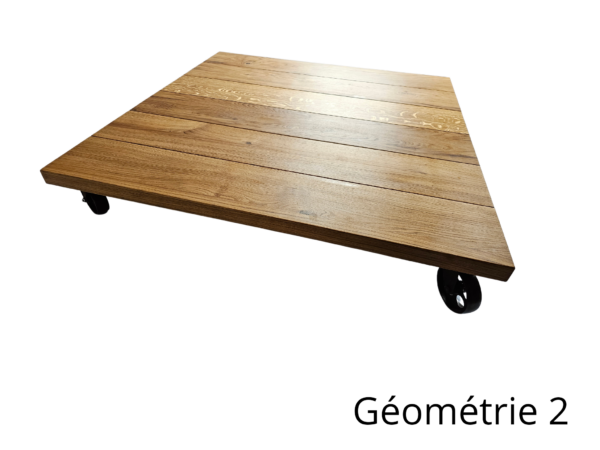 Table basse gigogne en chêne massif et métal patiné rouille sur roulettes "GÉOMÉTRIE CHÊNE " – Image 5