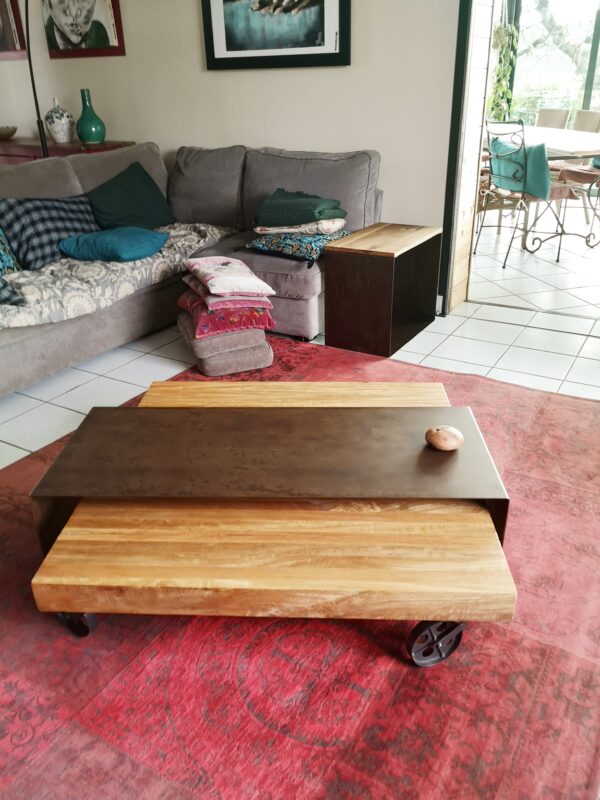 Jeu de tables basses gigognes bois et métal "GÉOMÉTRIE SAPIN" – Image 2