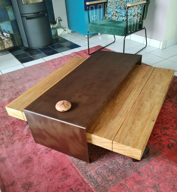 Jeu de tables basses gigognes bois et métal "GÉOMÉTRIE SAPIN"