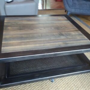 Table basse industrielle " CHARME " carré en métal et bois 2 plateaux