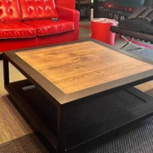 Table basse industrielle " CHARME " carré en métal et bois 2 plateaux