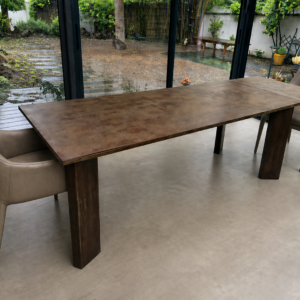 Table à manger extensible en métal patiné fleur de rouille "ALLARD"