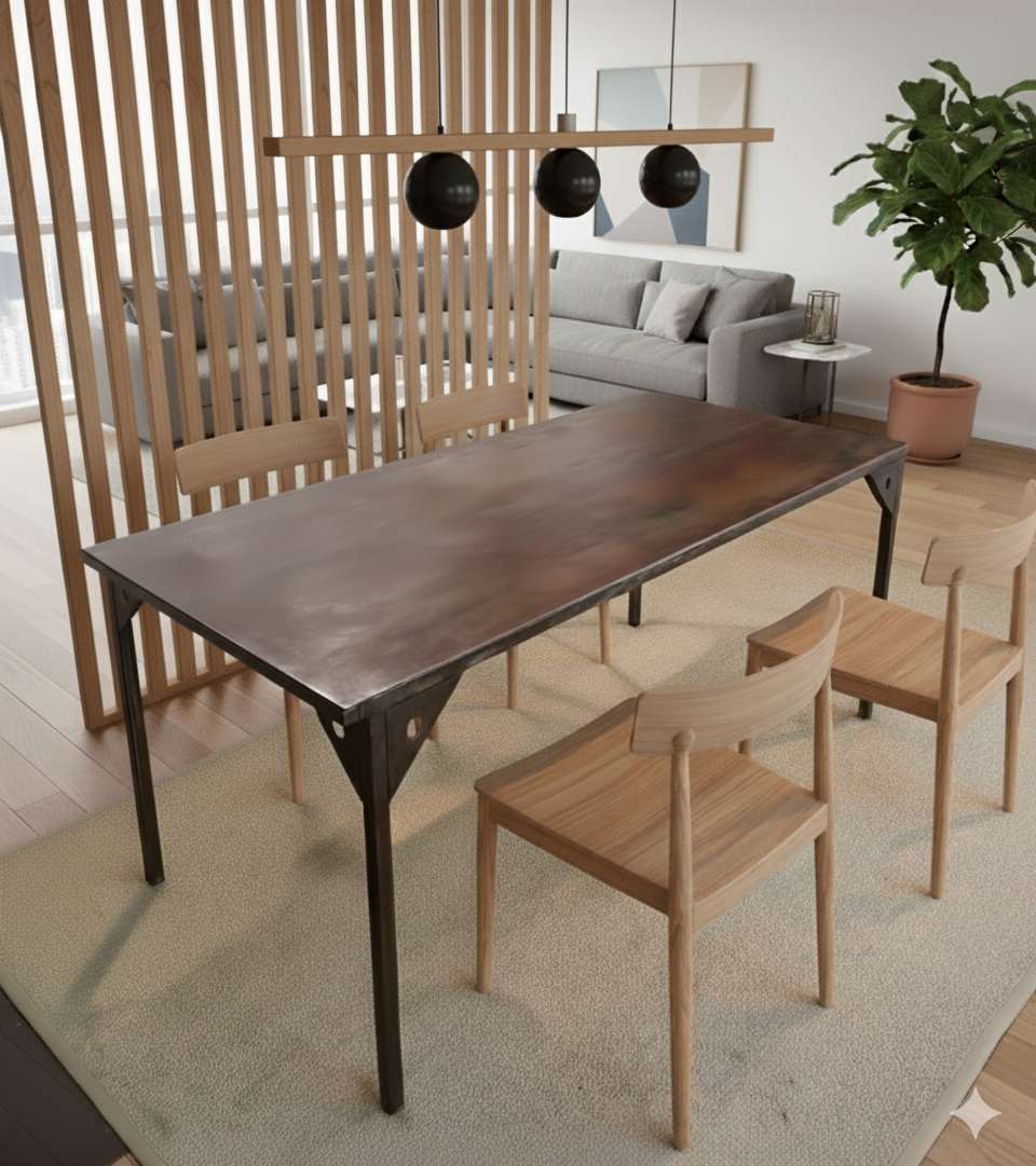 Table repas en métal patiné avec 2 allonges "BENI"