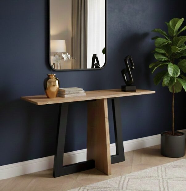 Console graphique chêne massif et métal sur mesure "HARMONIE"