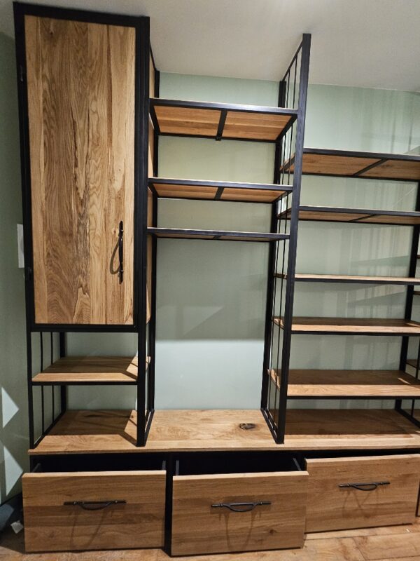 Bibliothèque d'entrée style Industrielle en Métal et Bois Massif "BELLEVILLE" – Image 5